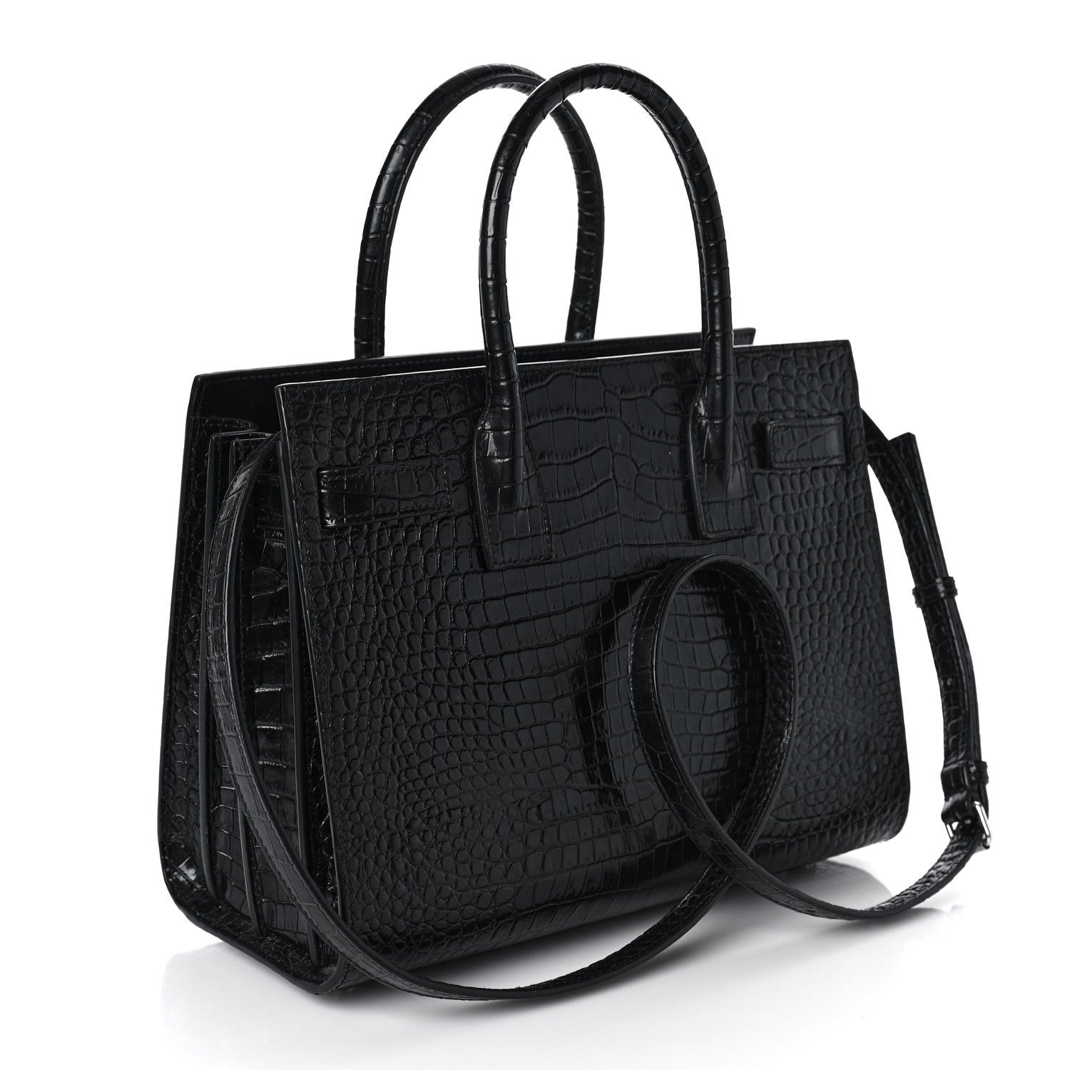 Saint Laurent Calfskin Crocodile Embossed Baby Sac De Jour Black 3 of 18