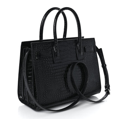 Saint Laurent Calfskin Crocodile Embossed Baby Sac De Jour Black 3 of 18