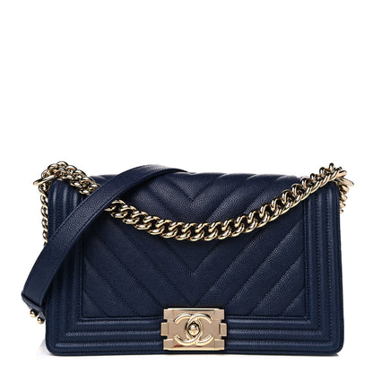 Chanel Caviar Chevron Quilted Medium Boy Flap Navy 1 of 11
