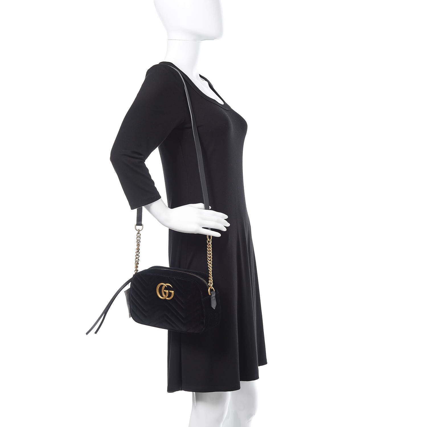 Gucci Velvet Matelasse Small GG Marmont Chain Shoulder Bag Black 2 of 10