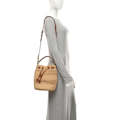 Celine Raffia Woven Clara Drawstring Bucket Bag Natural Tan 2 of 10