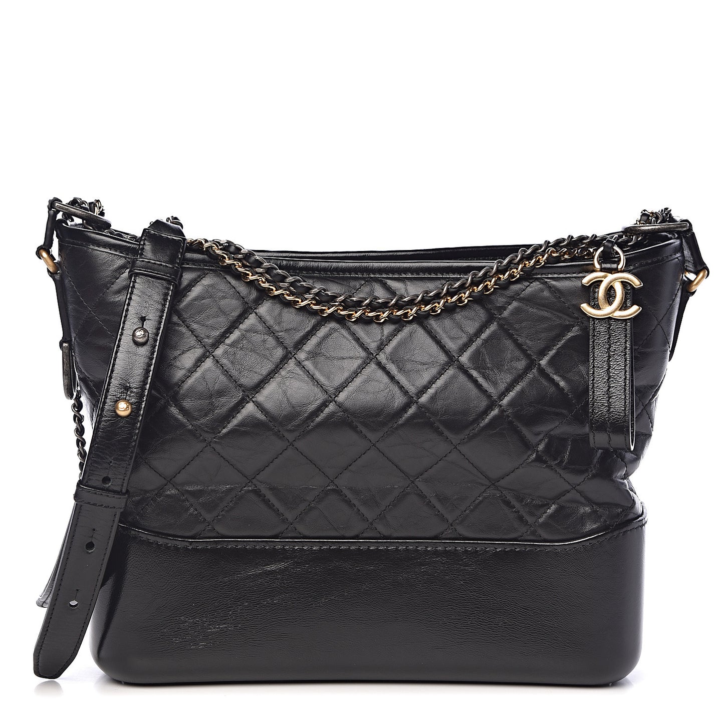 Aged Calfskin Quilted Medium Gabrielle Hobo Black
