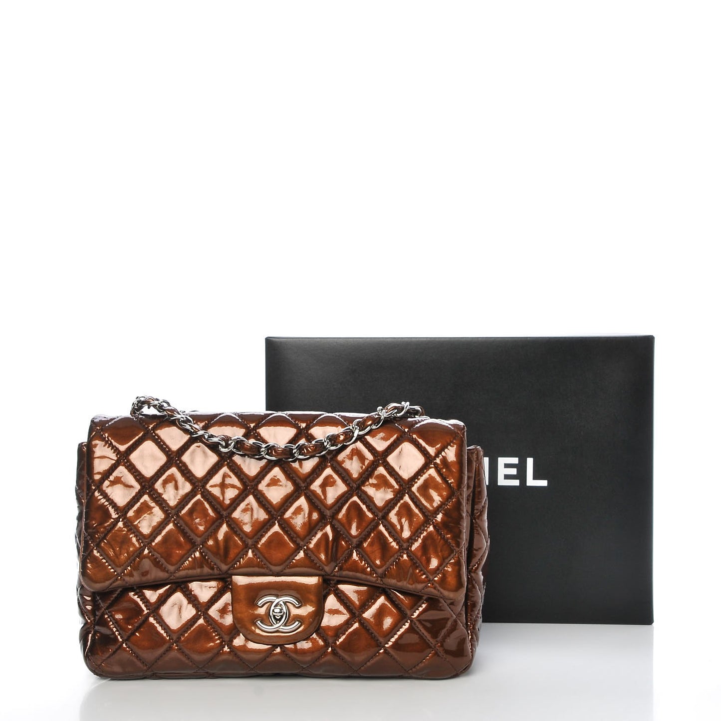 Metallic Patent Quilted Jumbo Single Flap Bronze