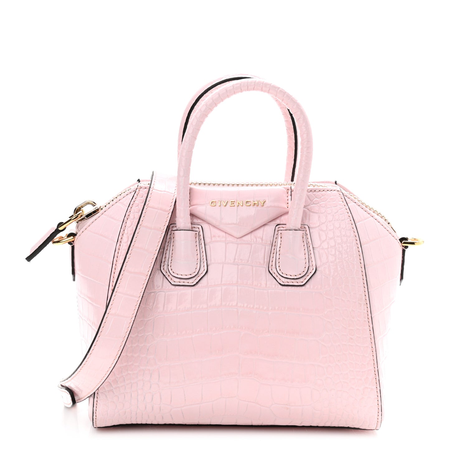 Calfskin Crocodile Embossed Mini Antigona Pink