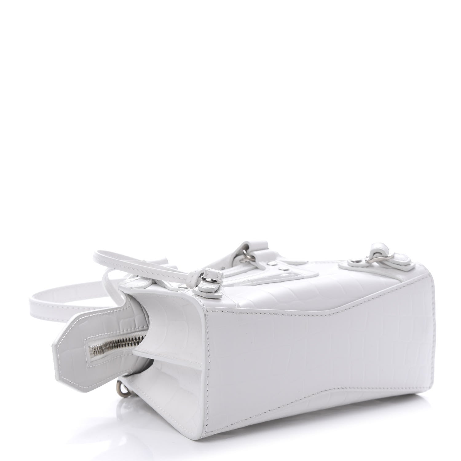 Balenciaga Semi Shiny Calfskin Crocodile Embossed Neo Classic Silver Hardware Mini City White 4 of 9