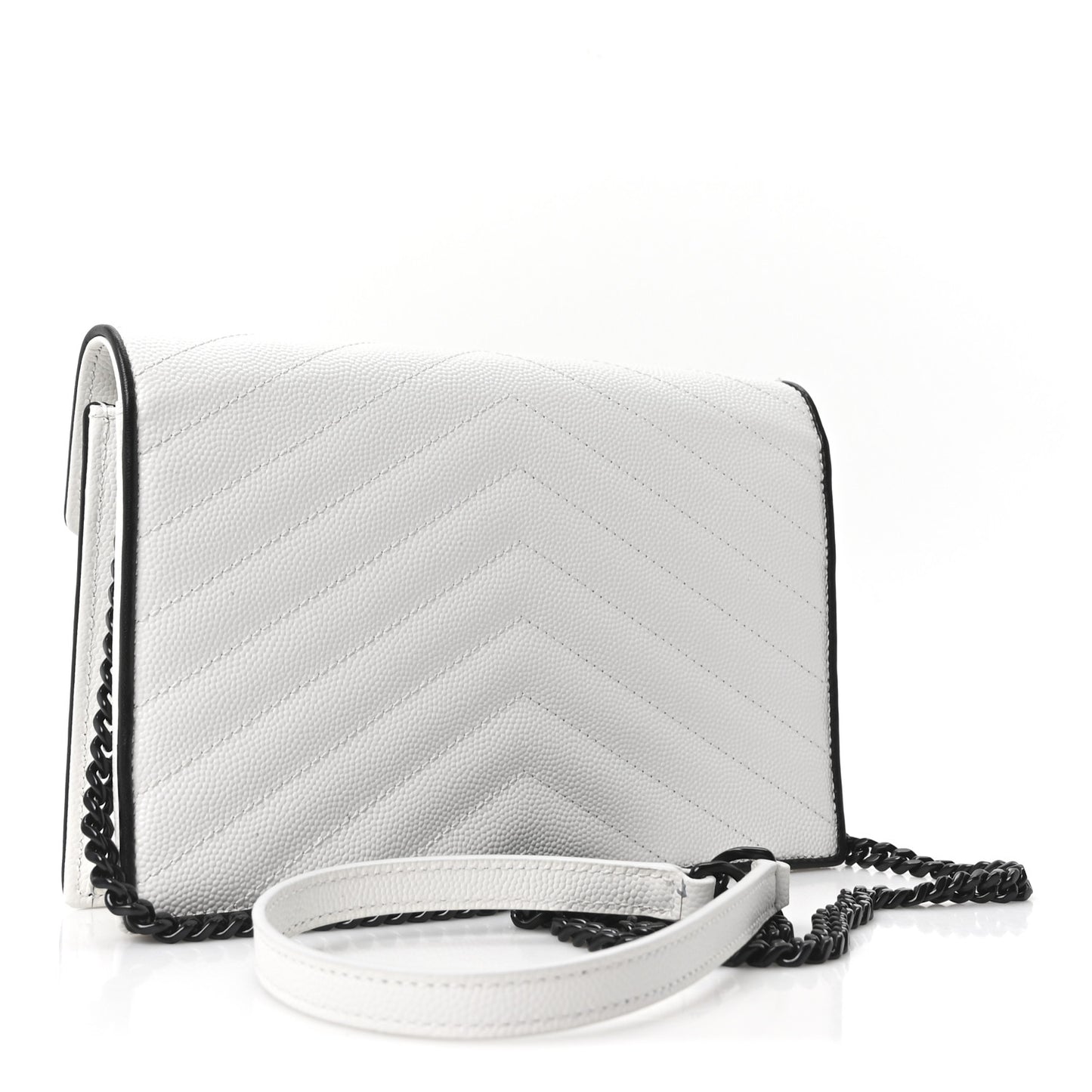 Grain De Poudre Matelasse Chevron Monogram Envelope Chain Wallet  White Black