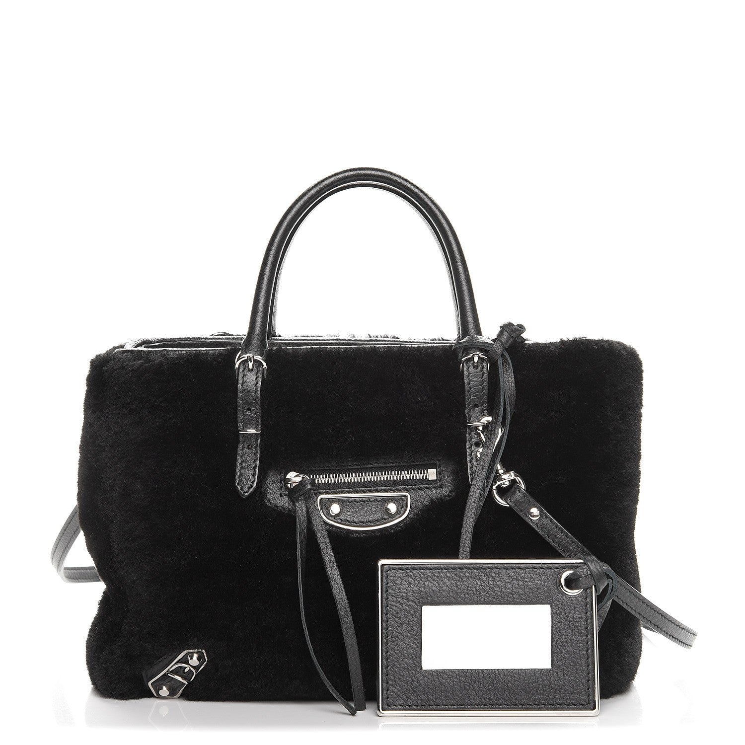 Balenciaga Shearling Silver Metallic Edge Hardware Papier Mini A4 Tote Black 1 of 9
