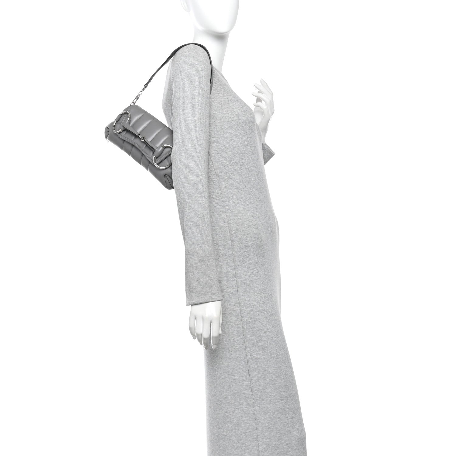 Gucci Nappa Vertical Matelasse Small Maxi Horsebit Chain Shoulder Bag Gray 2 of 10