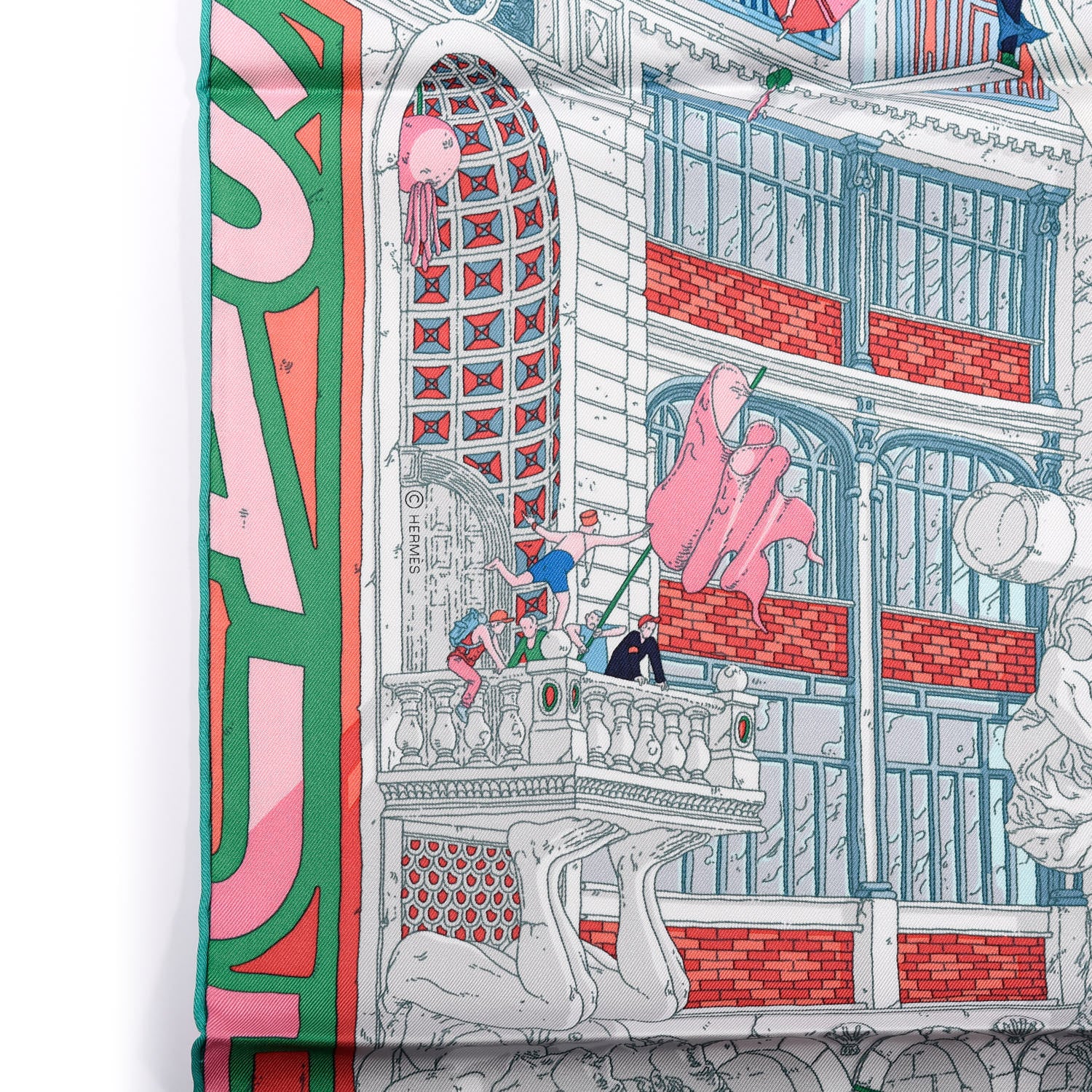 Hermes Silk Le Grand Prix Au Faubourg Scarf 90 Bleu Rose Menthol 3 of 5