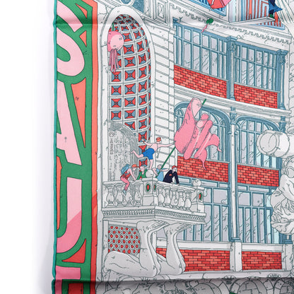 Hermes Silk Le Grand Prix Au Faubourg Scarf 90 Bleu Rose Menthol 3 of 5
