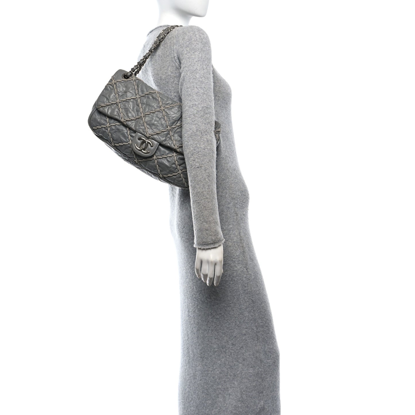 Calfskin Ultra Stitch Oversized Flap Grey