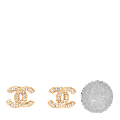 Chanel Crystal 90’s Icon CC Stud Earrings Gold 2 of 5