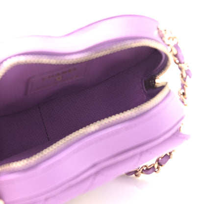 Chanel Lambskin Quilted CC In Love Heart Clutch With Chain Purple 5 of 10