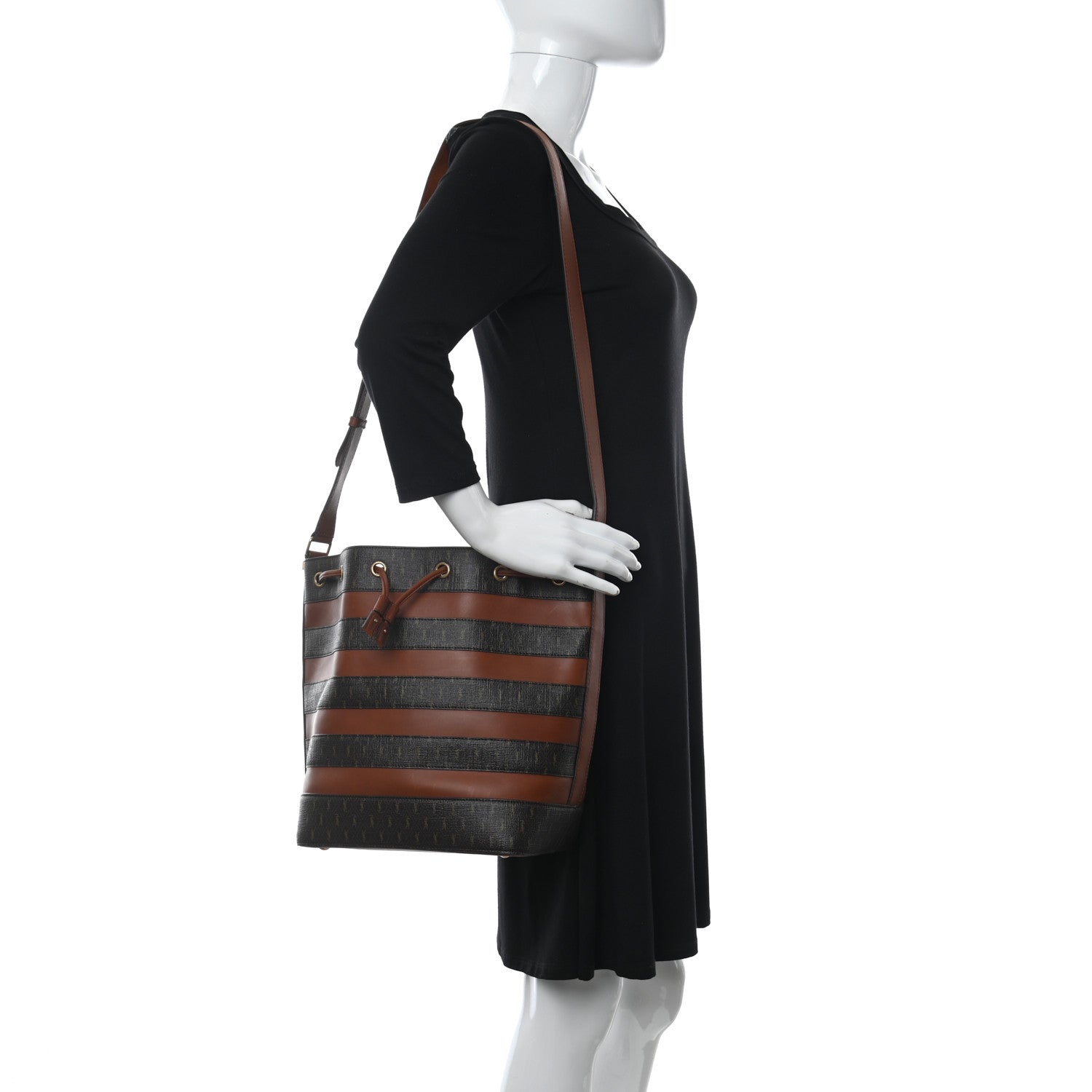 Saint Laurent Canvas Smooth Calfskin Le Monogramme Striped Bucket Bag Brown 2 of 11