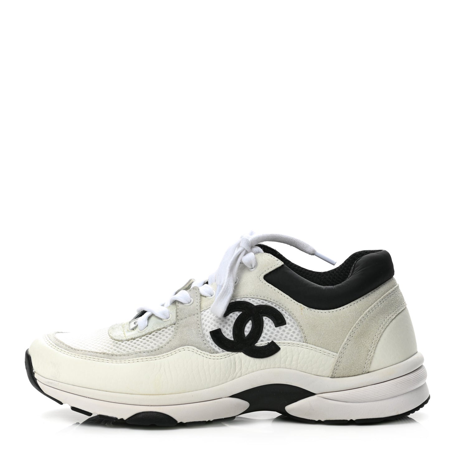 Mesh Suede Calfskin Grained Calfskin Womens CC Sneakers 40 White Black