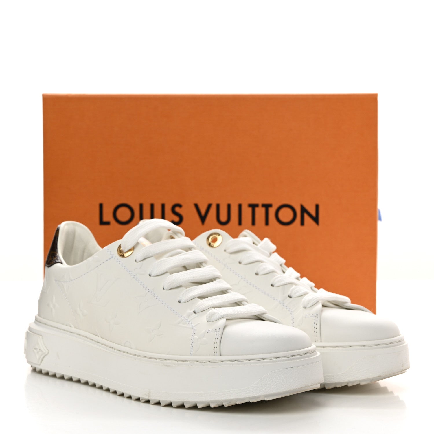 Louis Vuitton Calfskin Monogram Debossed Time Out Sneakers 38 White 10 of 10