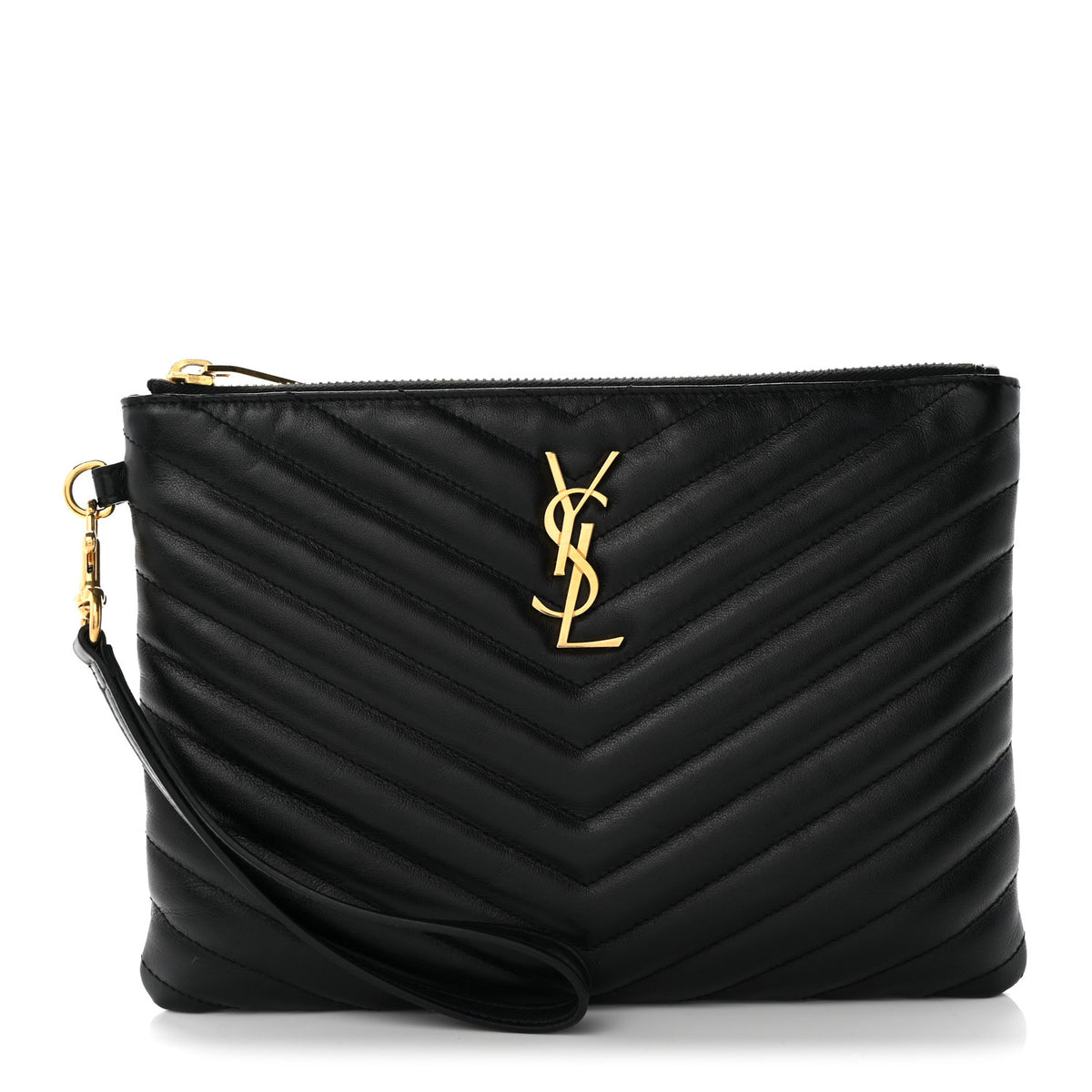 Calfskin Matelasse Chevron Monogram A5 Wristlet Black