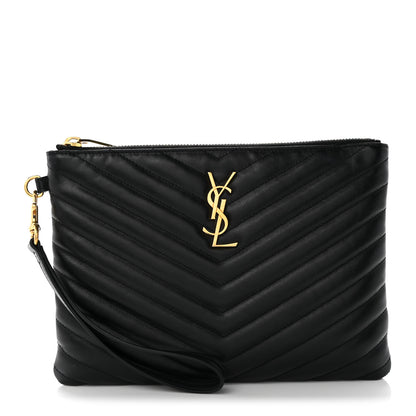 Saint Laurent Calfskin Matelasse Chevron Monogram A5 Wristlet Black 1 of 8