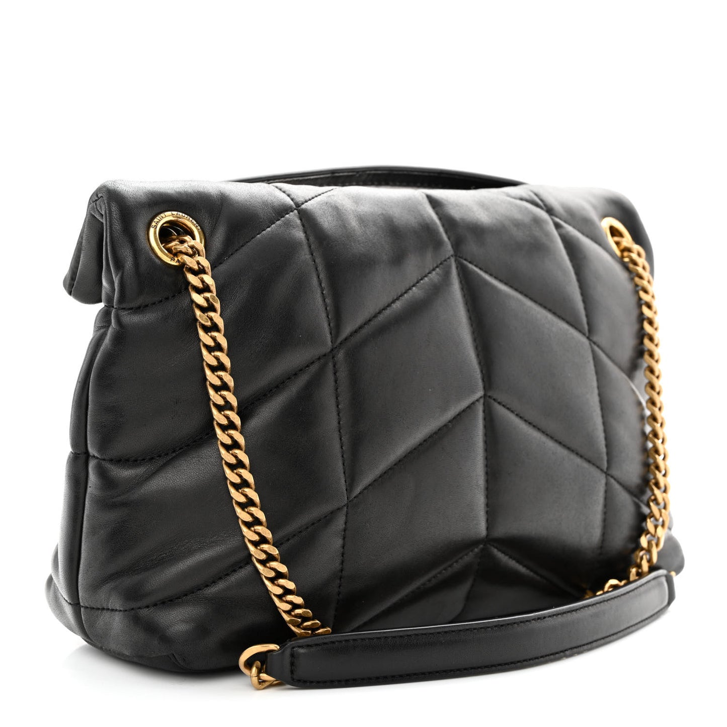 Lambskin Quilted Small Loulou Puffer Monogram Chain Tote Black