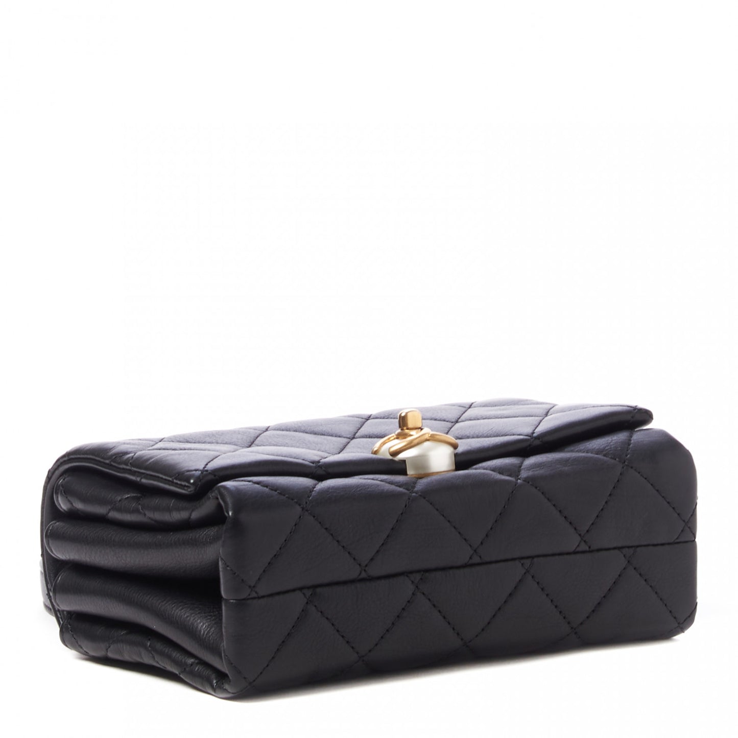 Calfskin Quilted Accordion Pearl CC Flap Bag Black