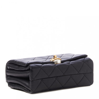 Chanel Calfskin Quilted Accordion Pearl CC Flap Bag Black 3 of 9