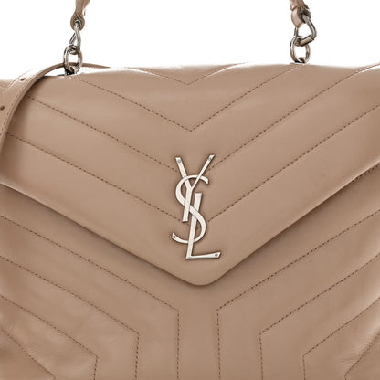 Saint Laurent Calfskin Y Quilted Monogram Medium Loulou Satchel Dark Beige 7 of 12