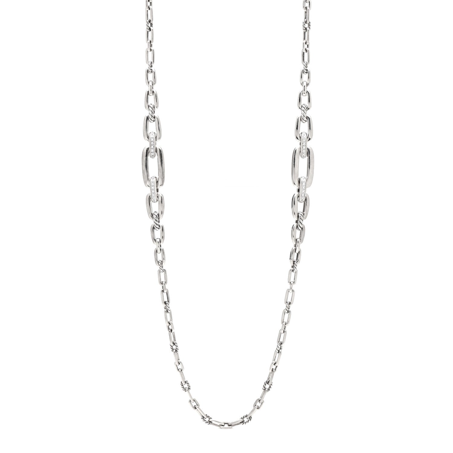 David Yurman Sterling Silver Diamond Wellesley Long Chain Link Necklace 1 of 5