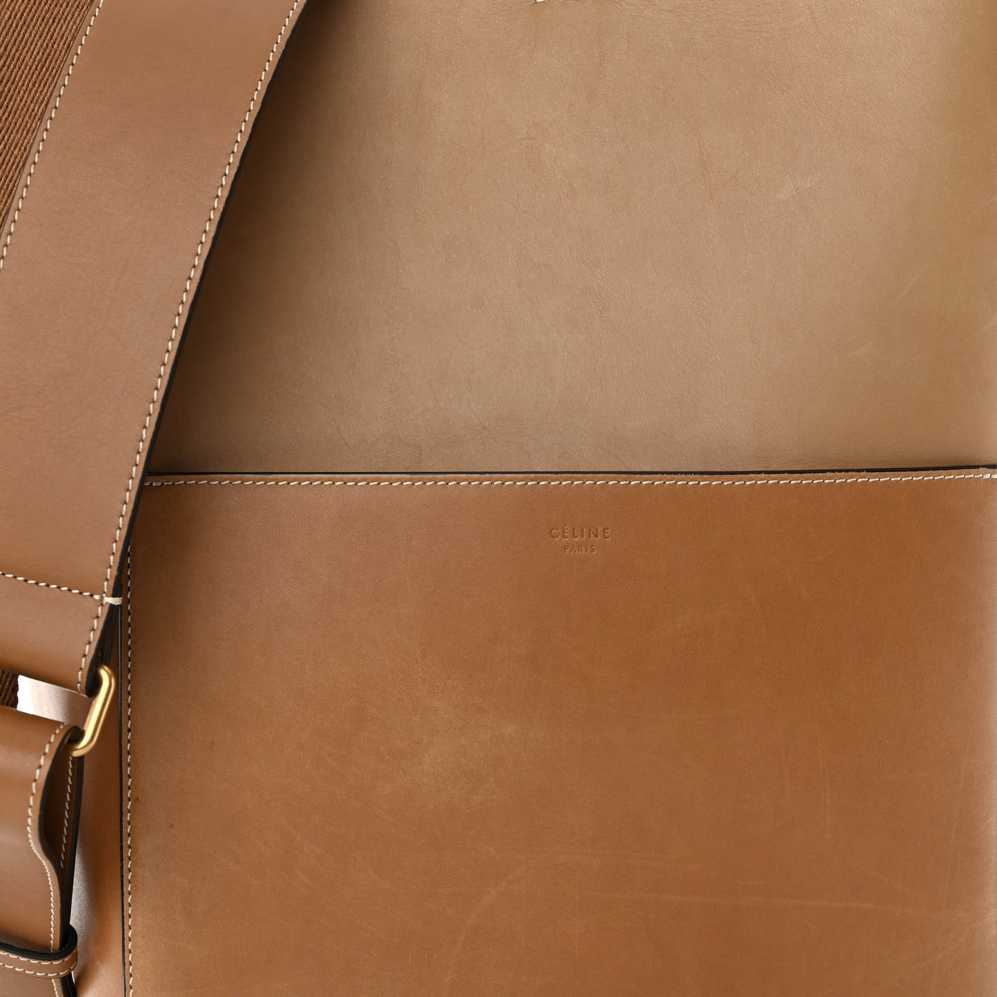 Natural Calfskin Sangle Bucket Bag Light Camel