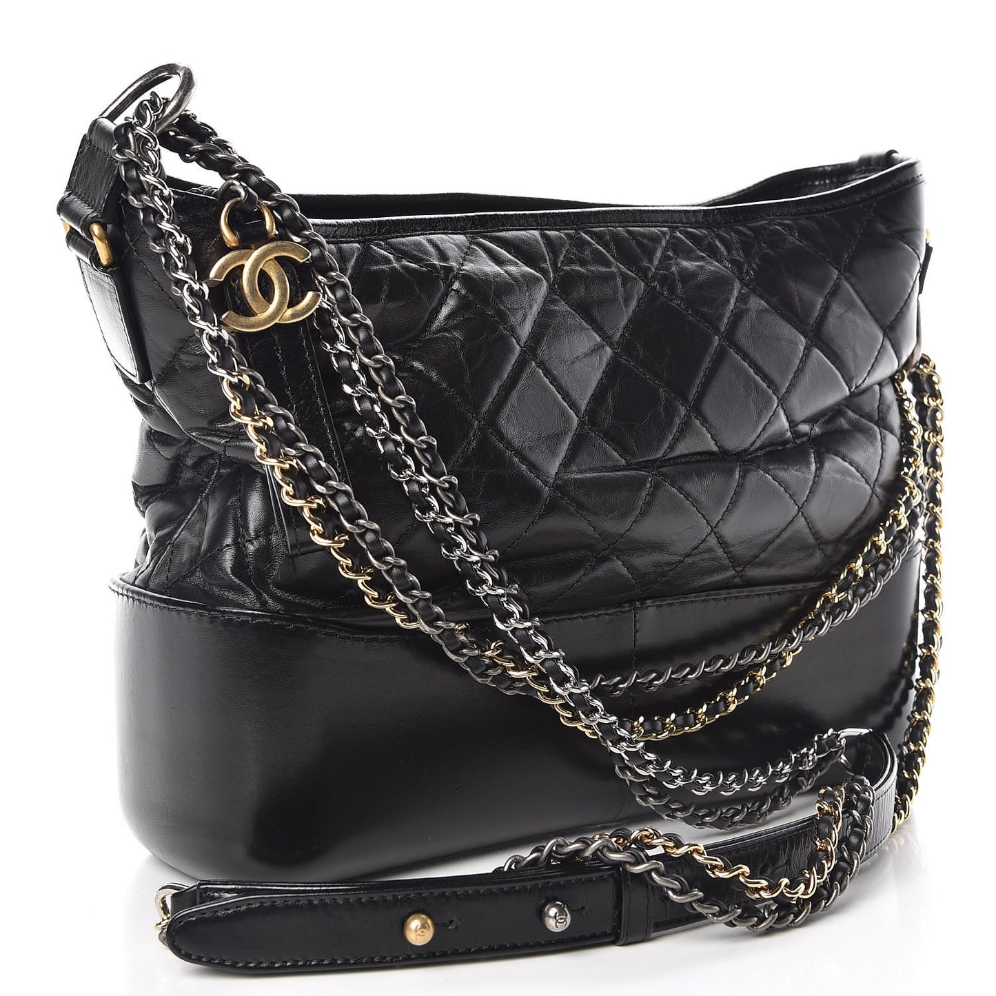 Aged Calfskin Quilted Medium Gabrielle Hobo Black
