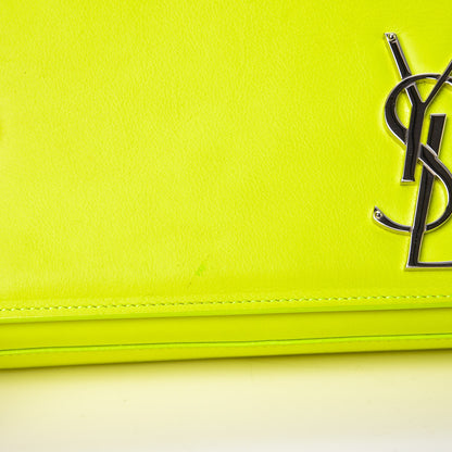 Saint Laurent Calfskin Classic Monogram Clutch Neon Yellow 11 of 15