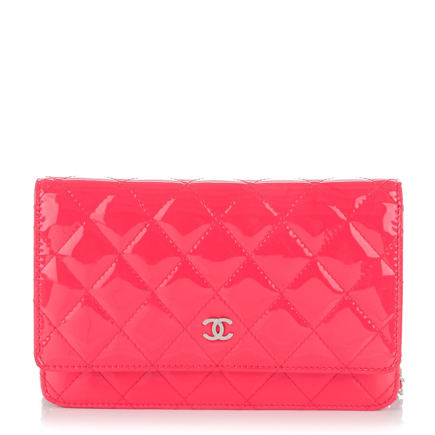 Patent Quilted Wallet On Chain WOC Pink
