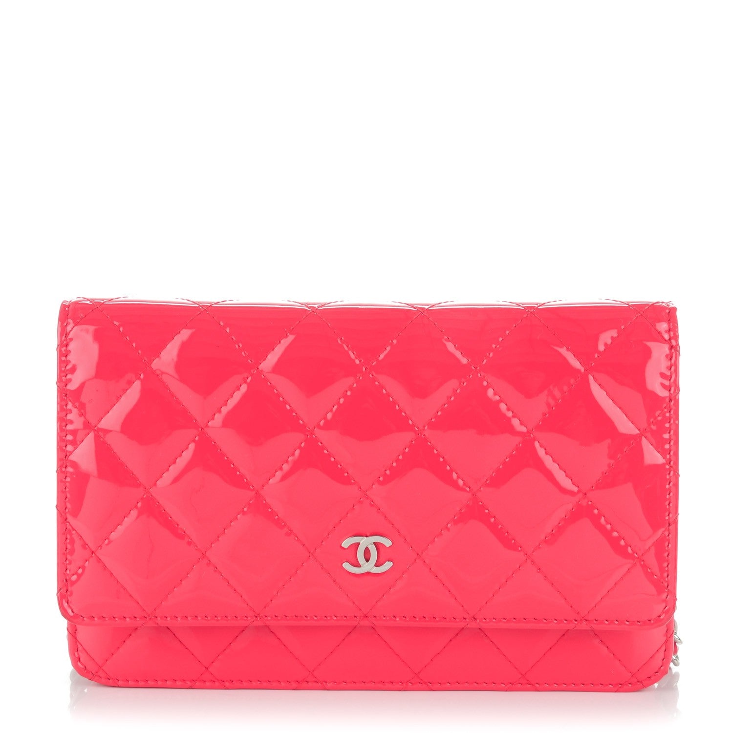 Chanel Patent Quilted Wallet On Chain WOC Pink 1 of 9