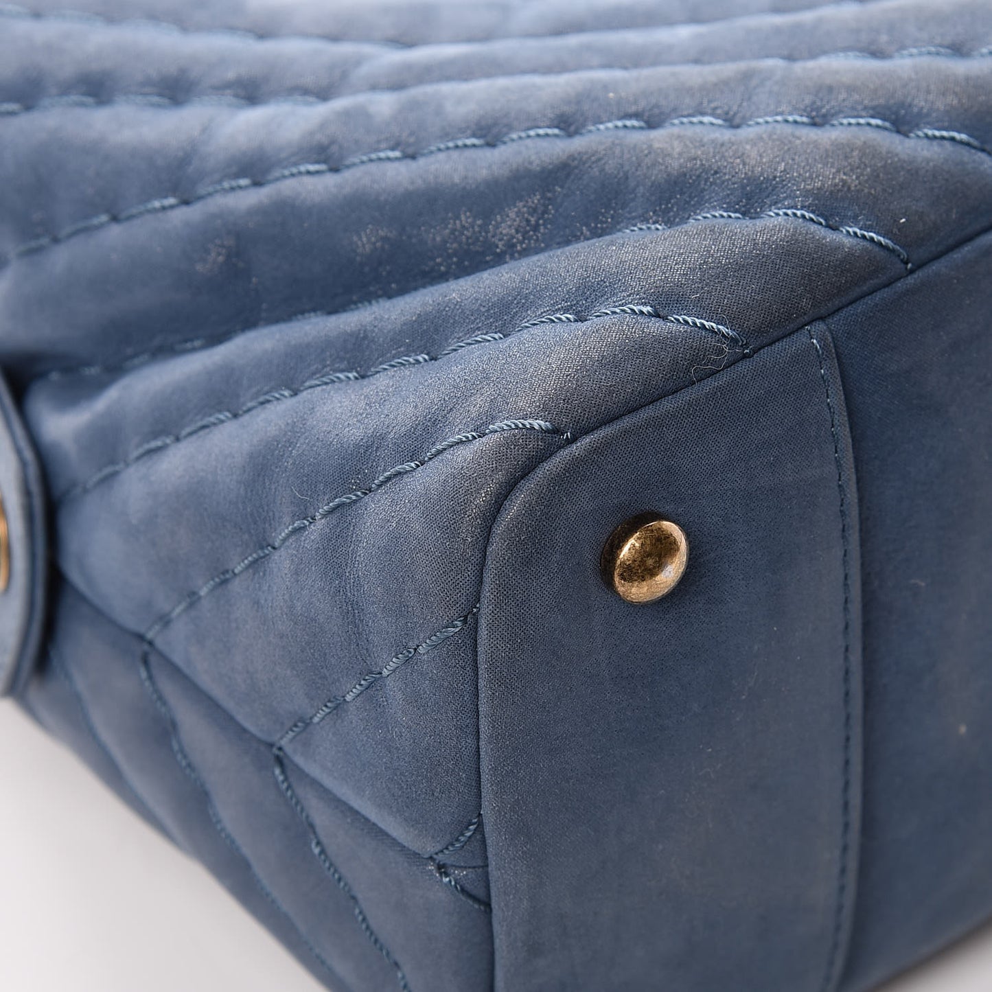 Iridescent Calfskin Chevron Quilted Surpique Tote Dark Blue