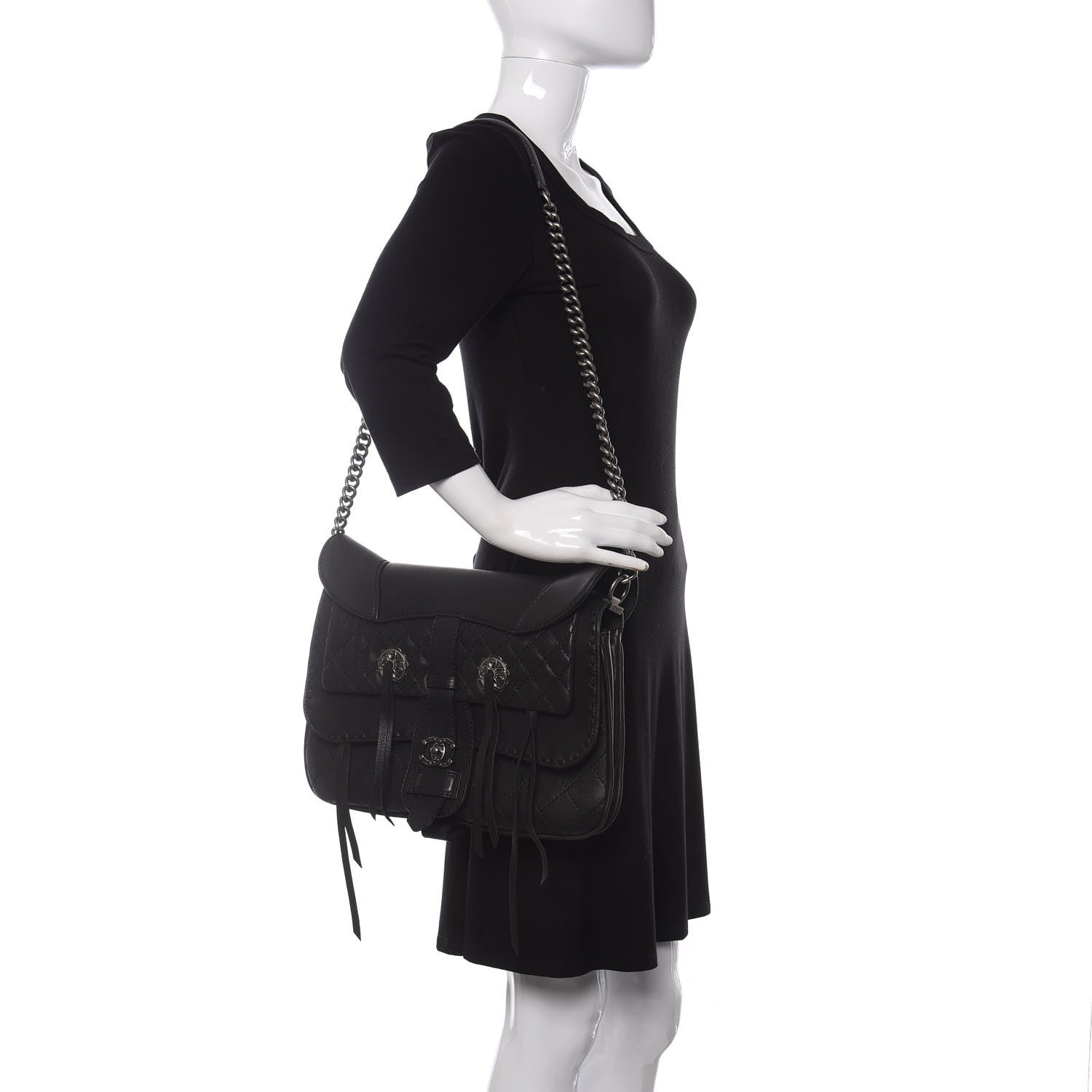Chanel Calfskin Quilted Dallas Saddle Bag Black 2 of 10