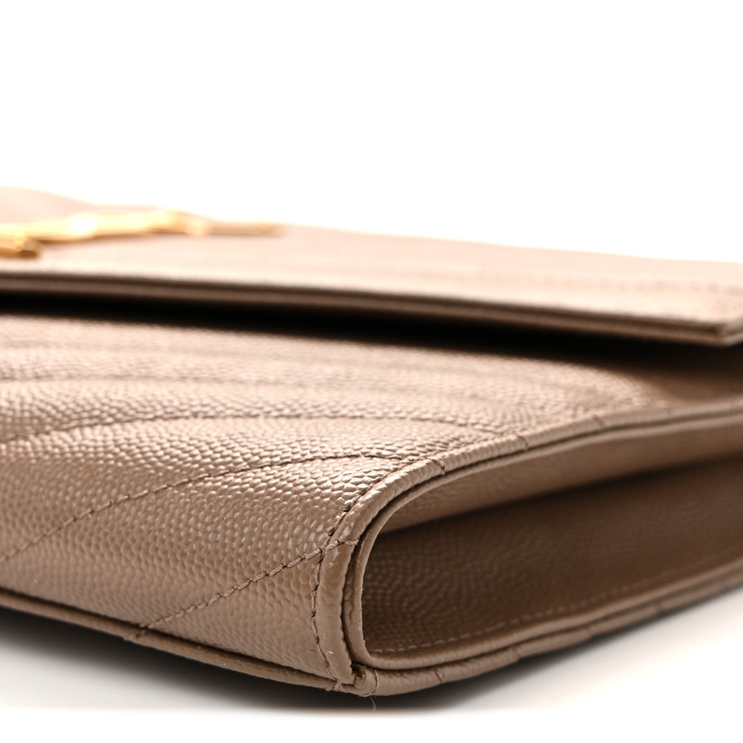 Saint Laurent Grain De Poudre Matelasse Chevron Monogram Cassandre Flap Pouch Taupe 10 of 10
