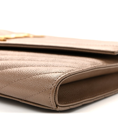 Saint Laurent Grain De Poudre Matelasse Chevron Monogram Cassandre Flap Pouch Taupe 10 of 10
