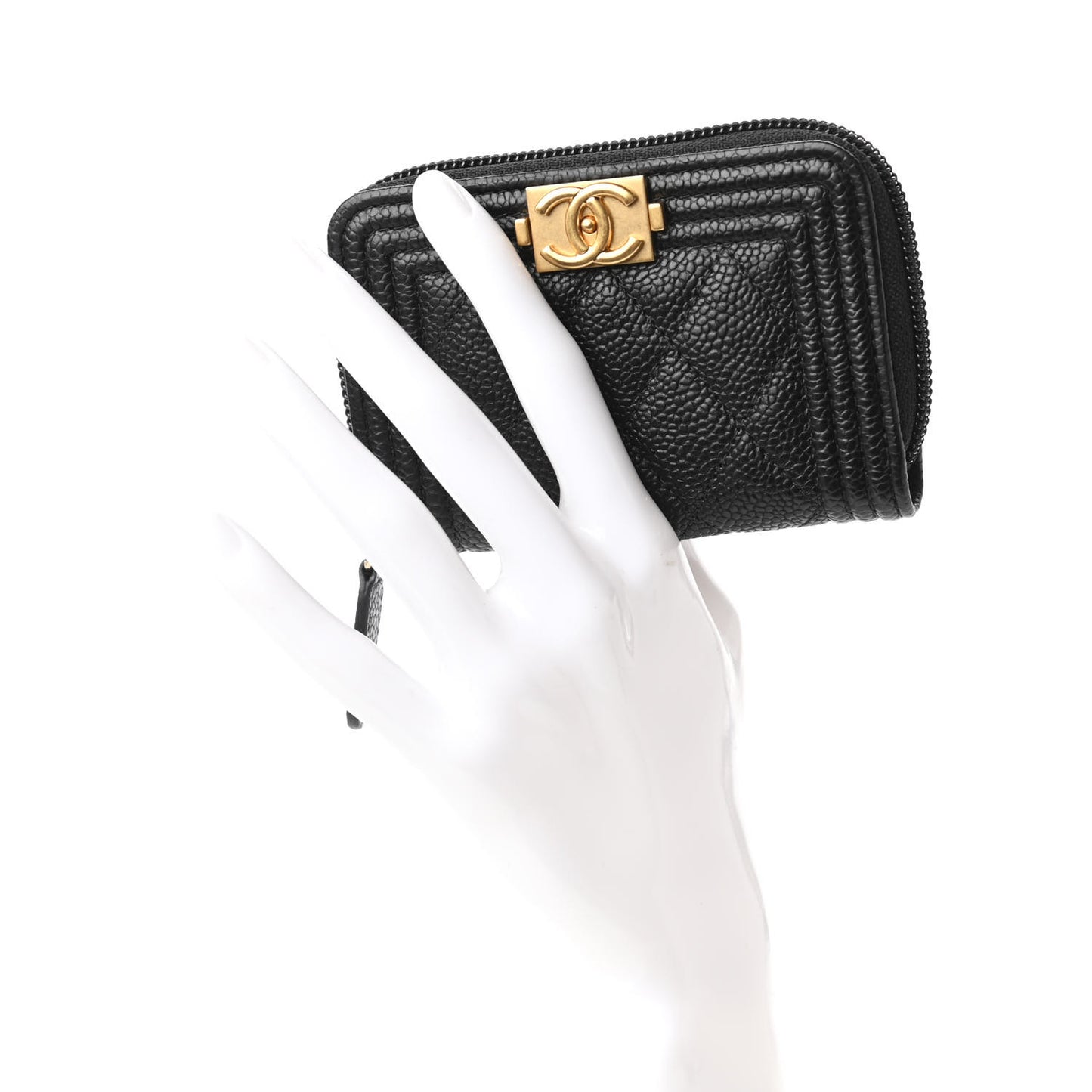 Caviar Quilted Boy Zip Around Coin Purse Wallet Black