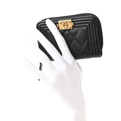 Chanel Caviar Quilted Boy Zip Around Coin Purse Wallet Black 2 of 11