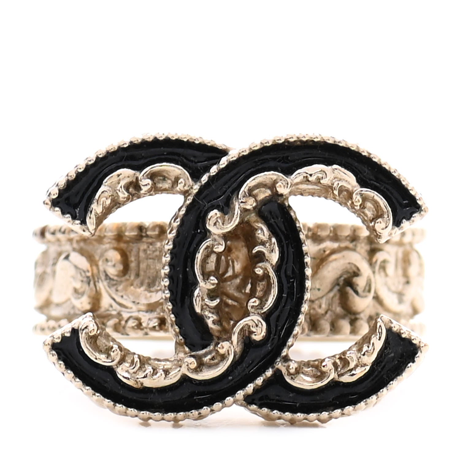 Chanel Enamel CC Baroque Ring 6 Black Gold 1 of 5