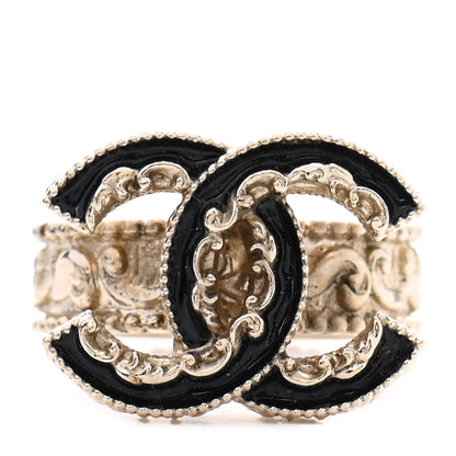 Chanel Enamel CC Baroque Ring 6 Black Gold 1 of 5