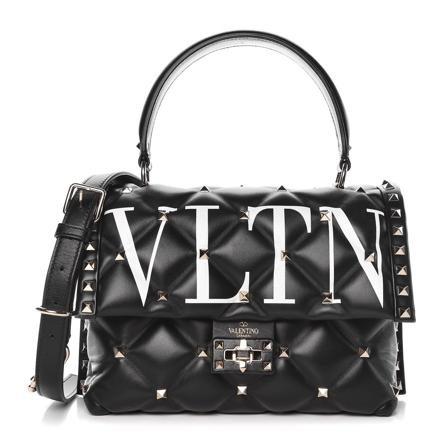 Lambskin VLTN Print Candystud Top Handle Bag Black