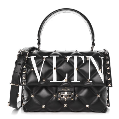 Valentino Garavani Lambskin VLTN Print Candystud Top Handle Bag Black 1 of 13