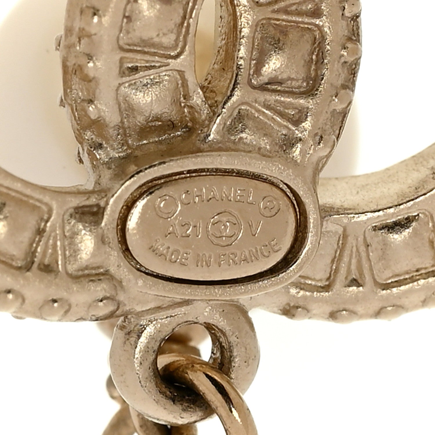 Chanel Crystal Pearl CC No 5 Hoop Drop Earring Gold 4 of 5