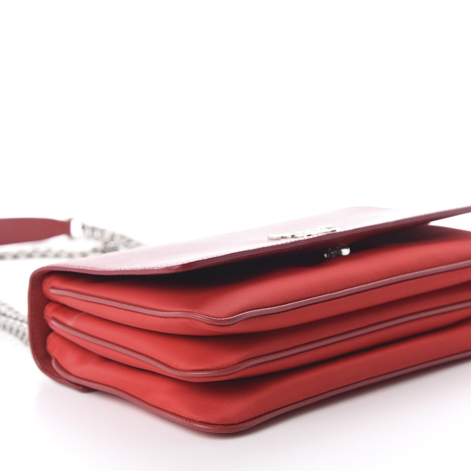 Prada Saffiano Tessuto Nylon Chain Shoulder Bag Rosso 7 of 10