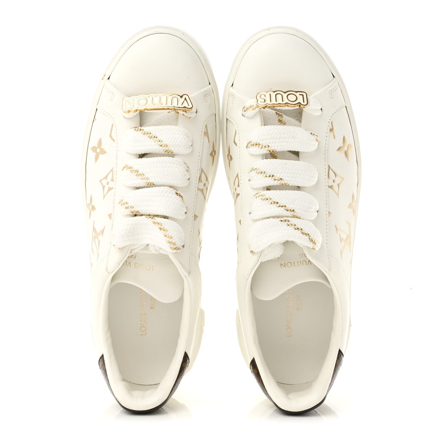 Louis Vuitton Calfskin Monogram Debossed Time Out Sneakers 37 White Gold 2 of 11