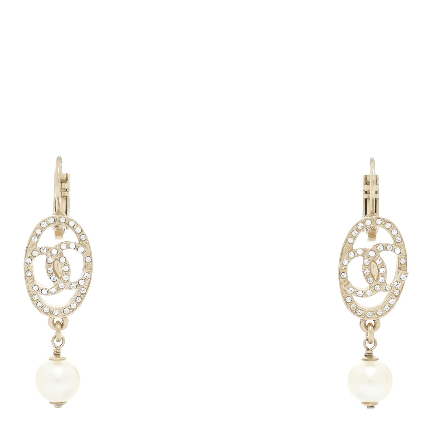 Chanel Crystal Pearl CC Drop Earrings Gold 1 of 5