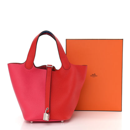 Hermes Taurillon Clemence Tri-Color Picotin Lock 18 PM Rouge Coeur Rose Extreme Bleu Zanzibar 10 of 10