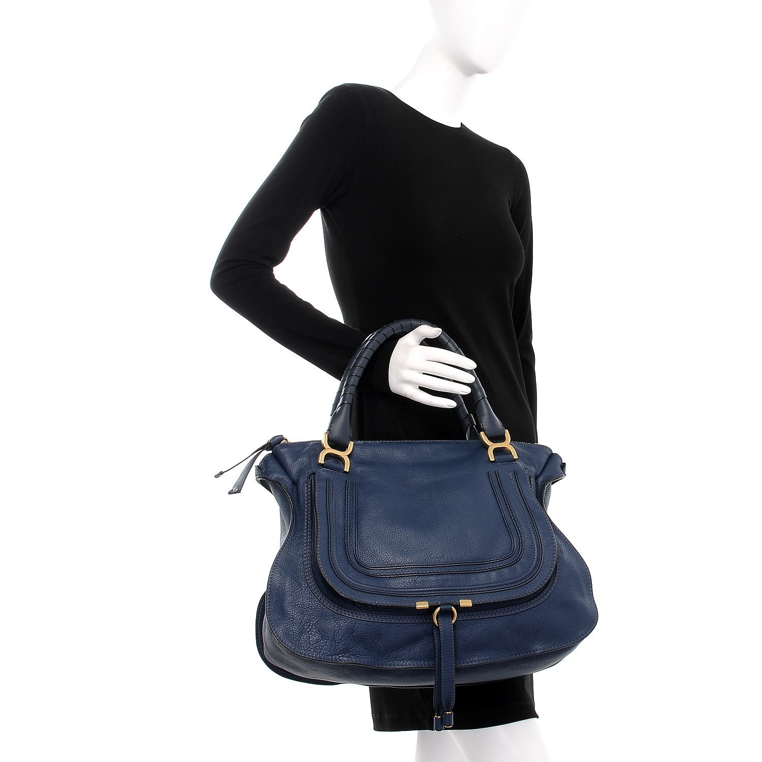 Chloe Calfskin Large Marcie Satchel Royal Navy 2 of 8