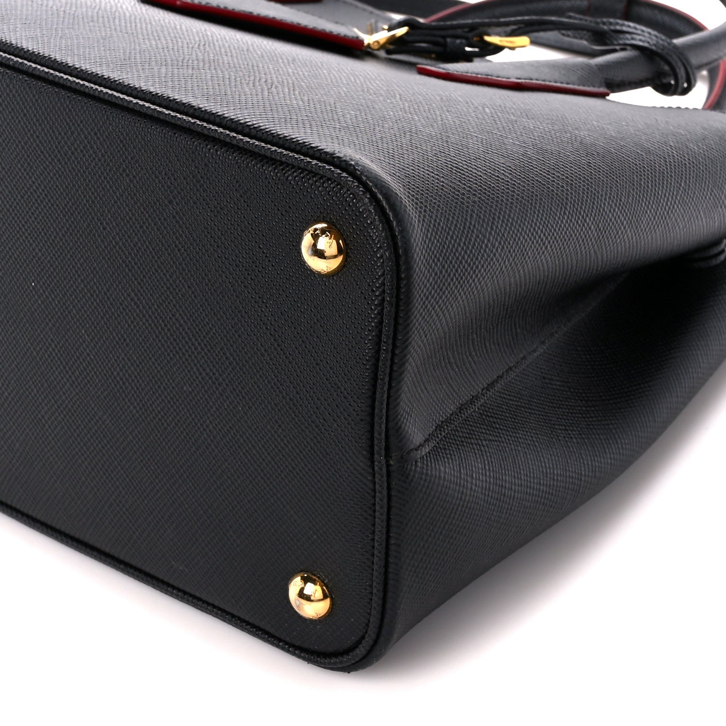 Saffiano Cuir Small Double Bag Black Fuoco