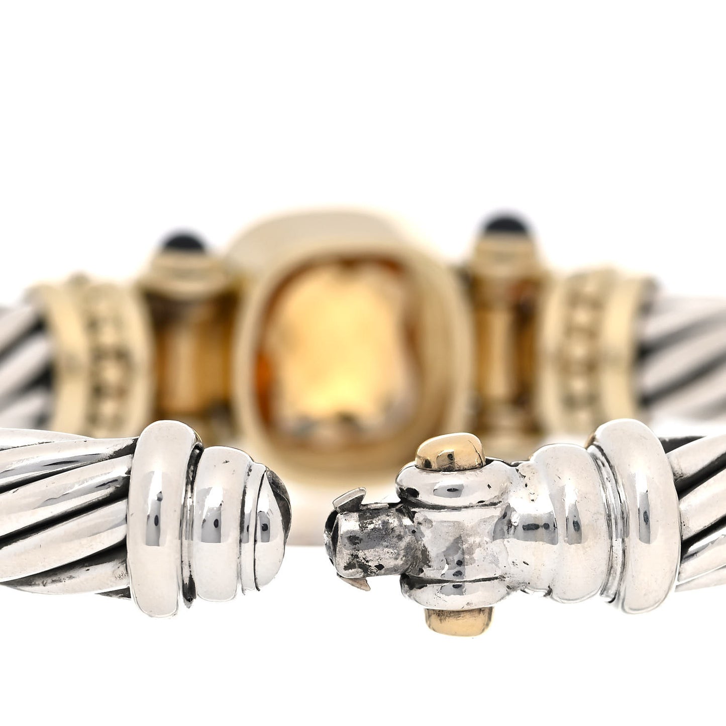 Sterling Silver 14K Yellow Gold Citrine Iolite Cable Bracelet
